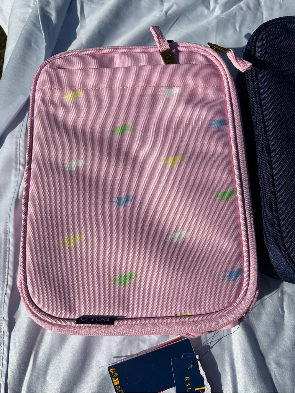 Ralph Lauren Kids Pink Lunch Tote with Multicolor Polo Pony Print
